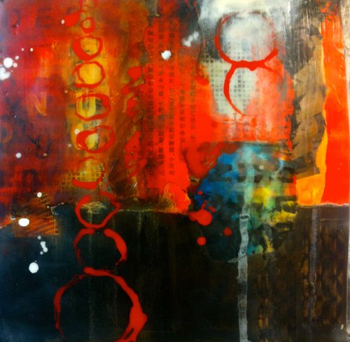 Small encaustic and collage abstract painting by Laura Spring