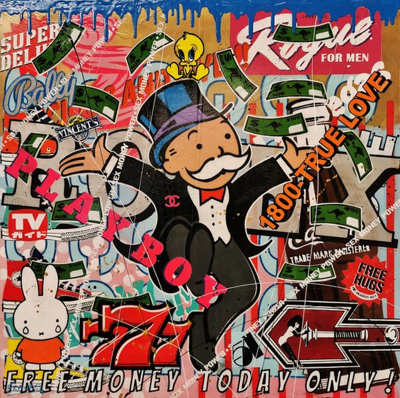 Monopoly Man - Free Money 120cm x 120cm Monopoly Man Urban Pop Art