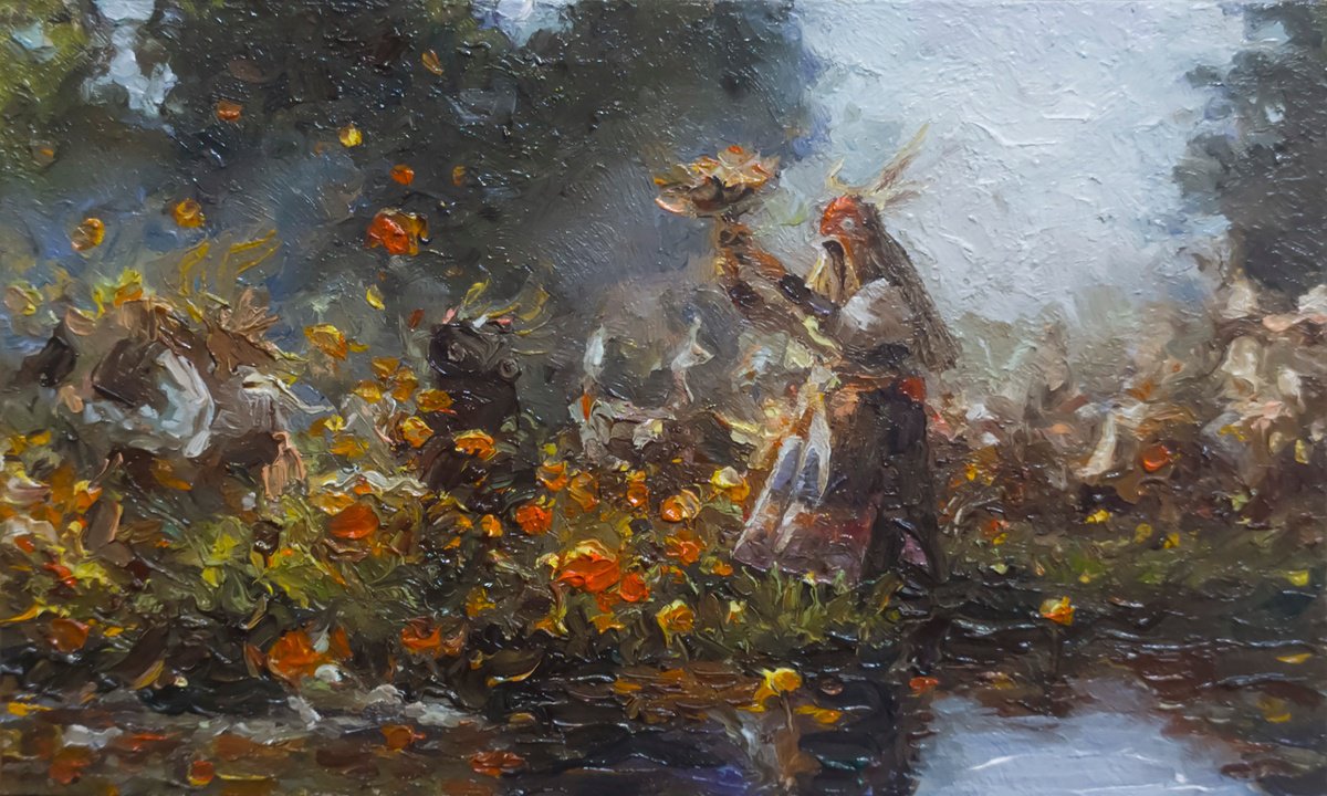 Surrealistic Portrait Oil Painting By Pavel Guliaev, 12 X 7", "Shaman", Original Artwork