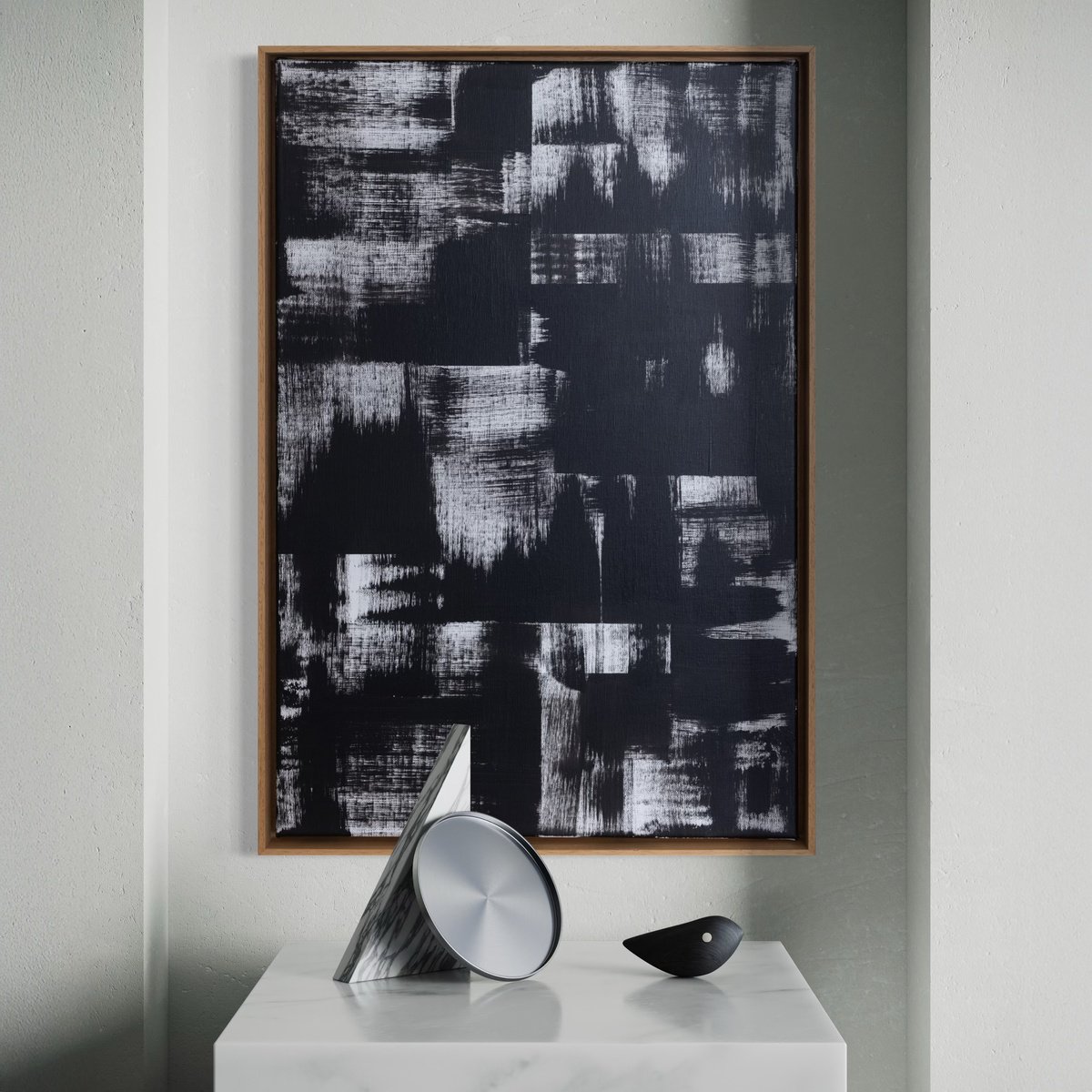 Organic Abstract Acrylic Painting By Mareike Bohmer, 17 X 24", Black Brushes 7, Original Artwork