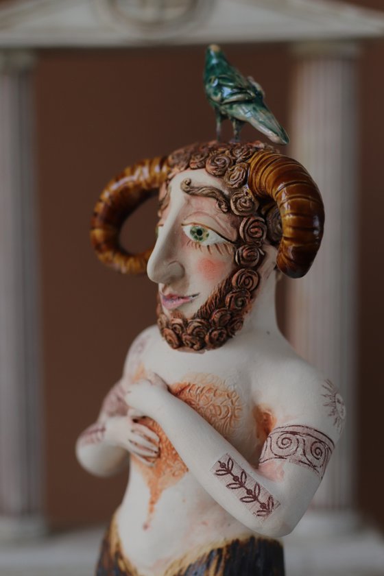 Faun with a bird.