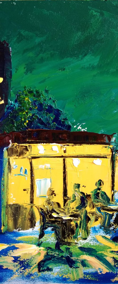 Night small cafe. Plein Air Painting by Dmitry Fedorov