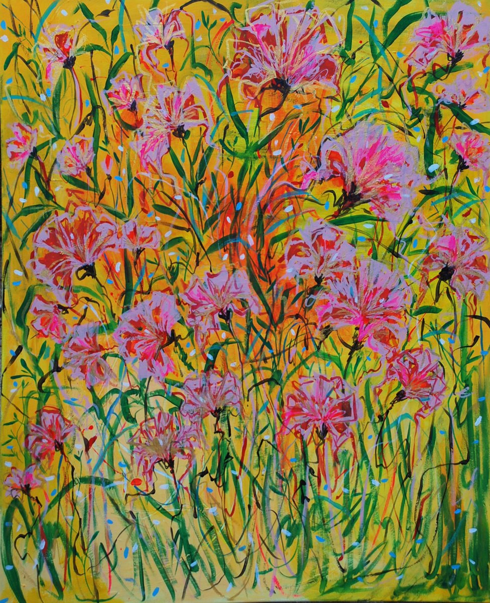 Abstract Botanical Acrylic Painting By Aasiri Wickremage, 32 X 40, Bathing In Sunlight, Original Artwork