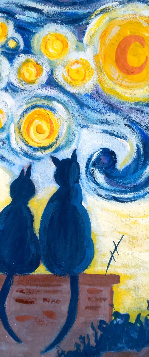 Cat Painting Animal Original Art Pet Artwork Home Wall Art 8 by 12" by Halyna Kirichenko by Halyna Kirichenko