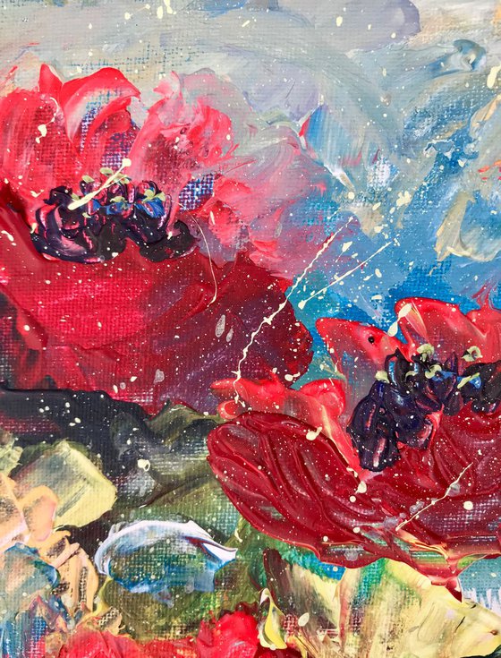 Poppy love (small painting, requires framing)
