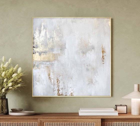 "Cascade 6" Gold white abstract acrylic art