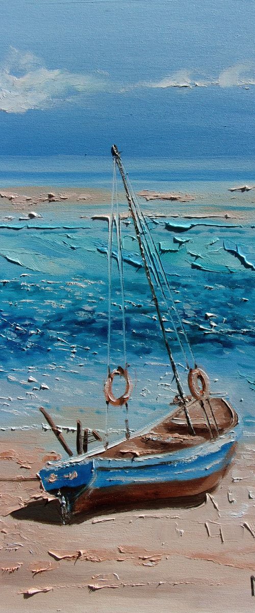 " PLACE FROM DREAMS " SHIP BOAT SAIL original painting palette knife GIFT MODERN URBAN ART OFFICE ART DECOR HOME DECOR GIFT IDEA by Monika Luniak