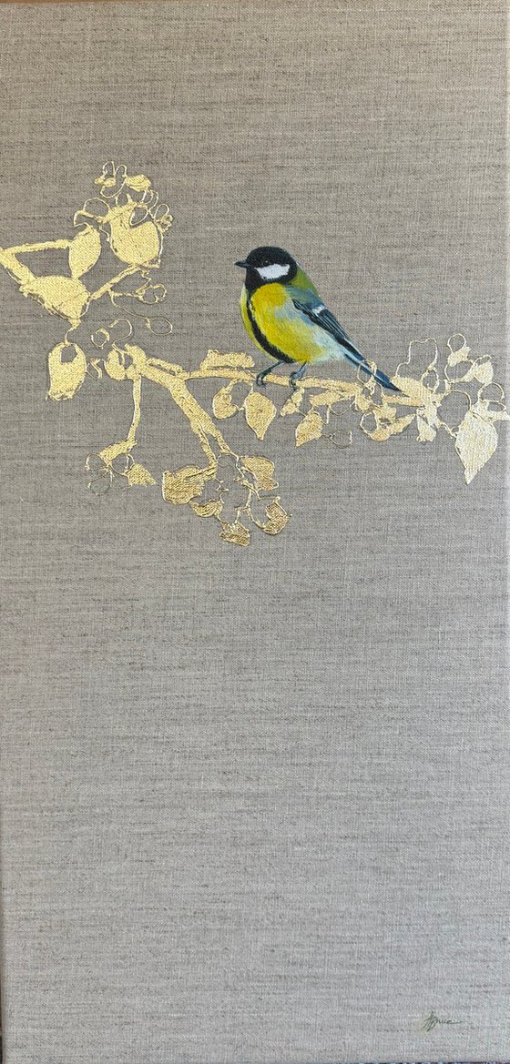 Great Tit On Gold Leaf Blossoms