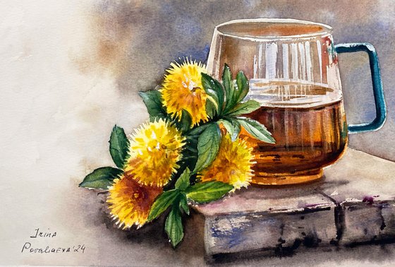 Tea and Dandelions Still Life