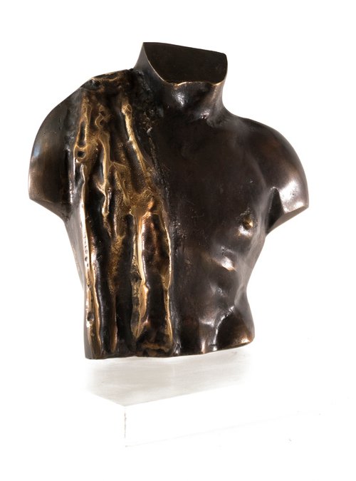 sculpture cast bronze relief male torso by Louisa Dimitriou