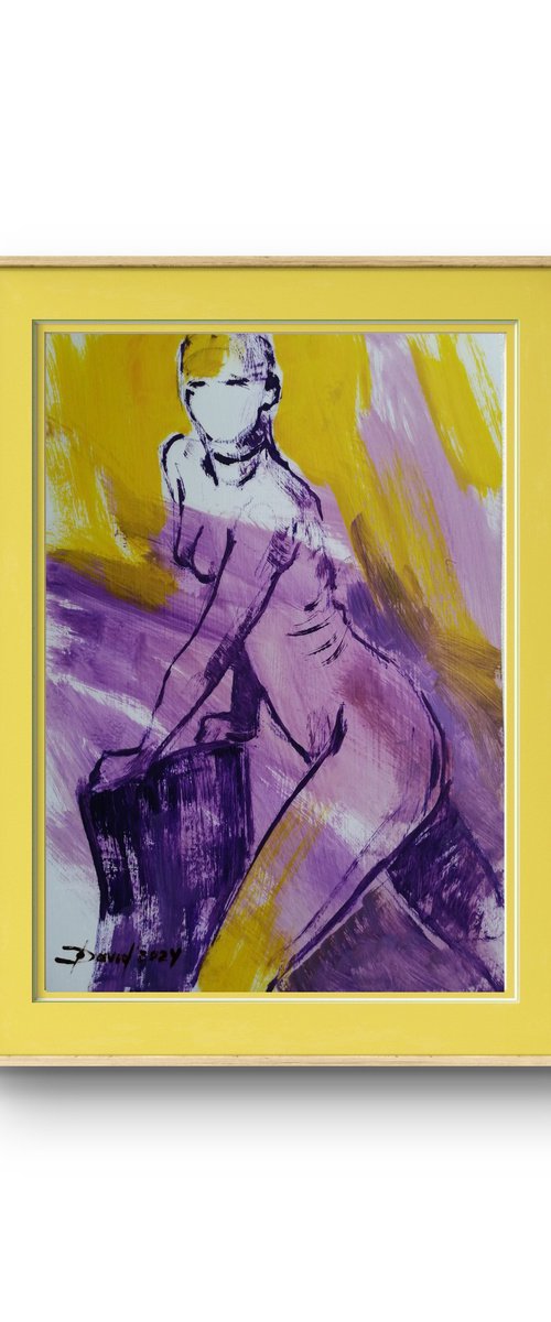 Nude lila study women oil on paper by Olga David