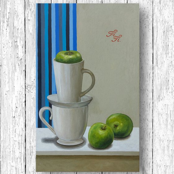 Triptych with green apples