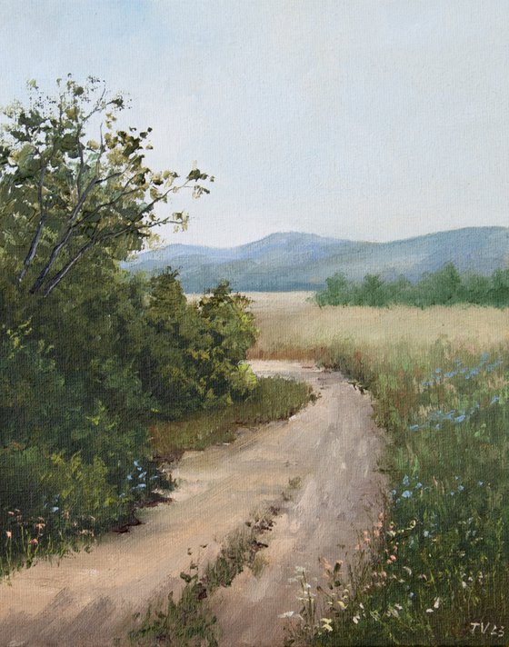 Country Road Oil Painting Original Art 8 x 10