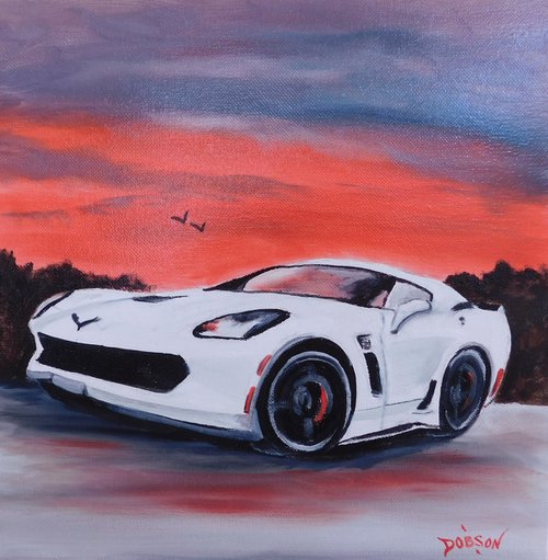 2015 White Corvette ZO6 At Sunset by Lloyd Dobson
