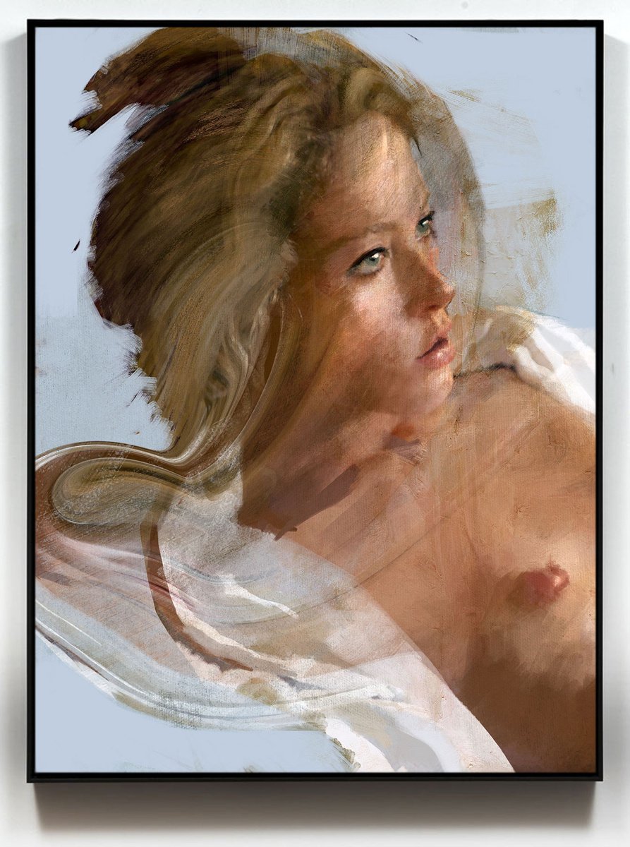 Impressionistic Portrait Acrylic Painting By Dario Moschetta, 24 X 31, Portrait 428.2020, Original Artwork