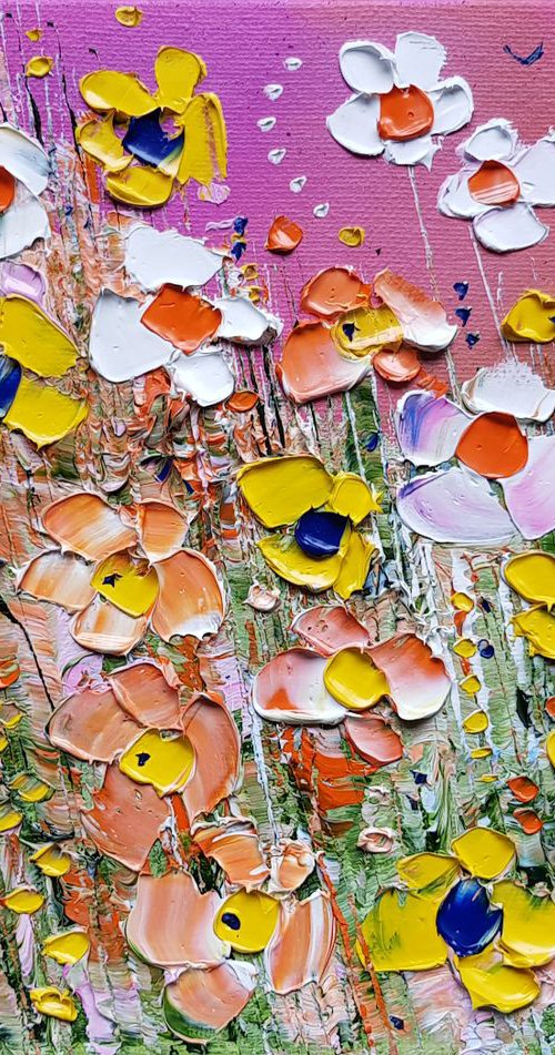 "Abstract Orange Meadow Flowers in Love" by Phil Broad