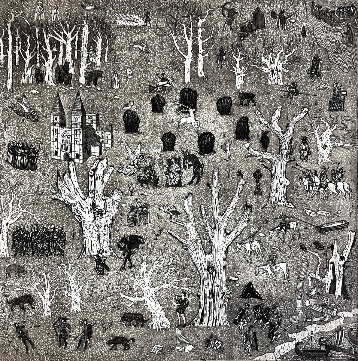 Graphic Portrait Etchings & Engravings By Tim Southall, 17 X 17", Dark Ages, Original Artwork