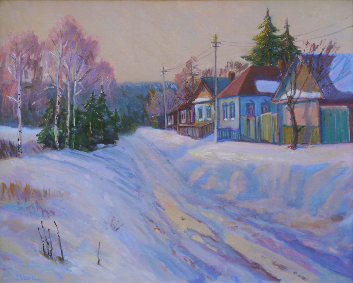 Impressionistic Landscape Oil Painting By Vyacheslav Onyshchenko, 35 X 28", Pink Evening, Original Artwork