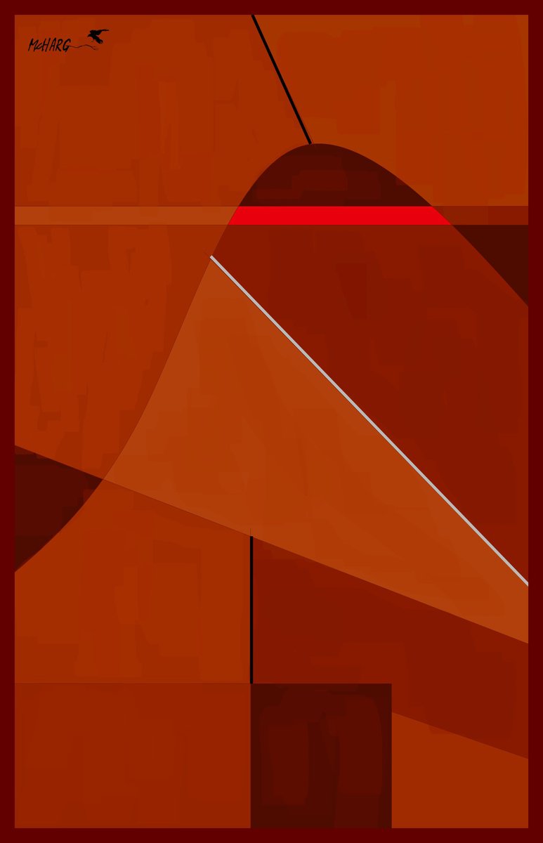 Geometric Abstract Acrylic Painting By Joe Mcharg, 36 X 54, Shades Of Red, Original Artwork