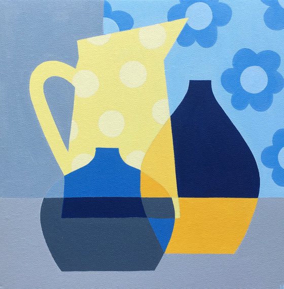 Yellow Spot Jug with Blue Daisies