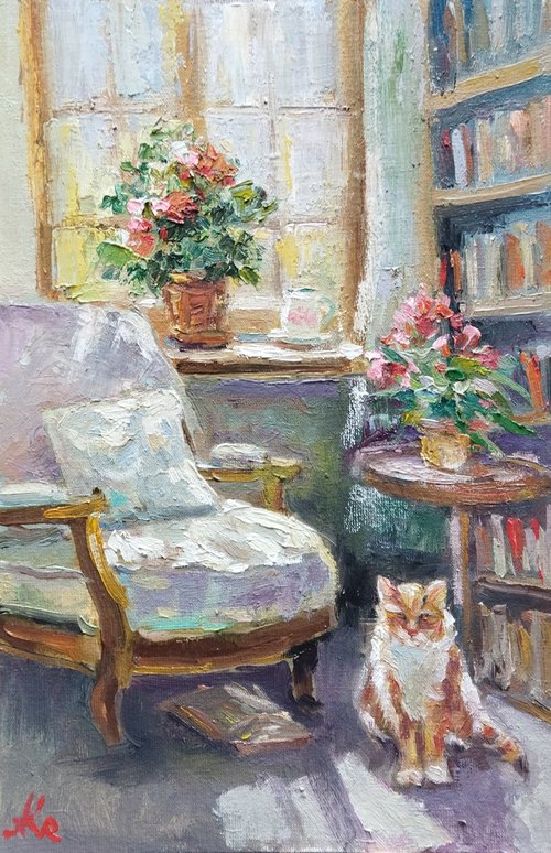 Ginger cat and favourite armchair by Ann Krasikova