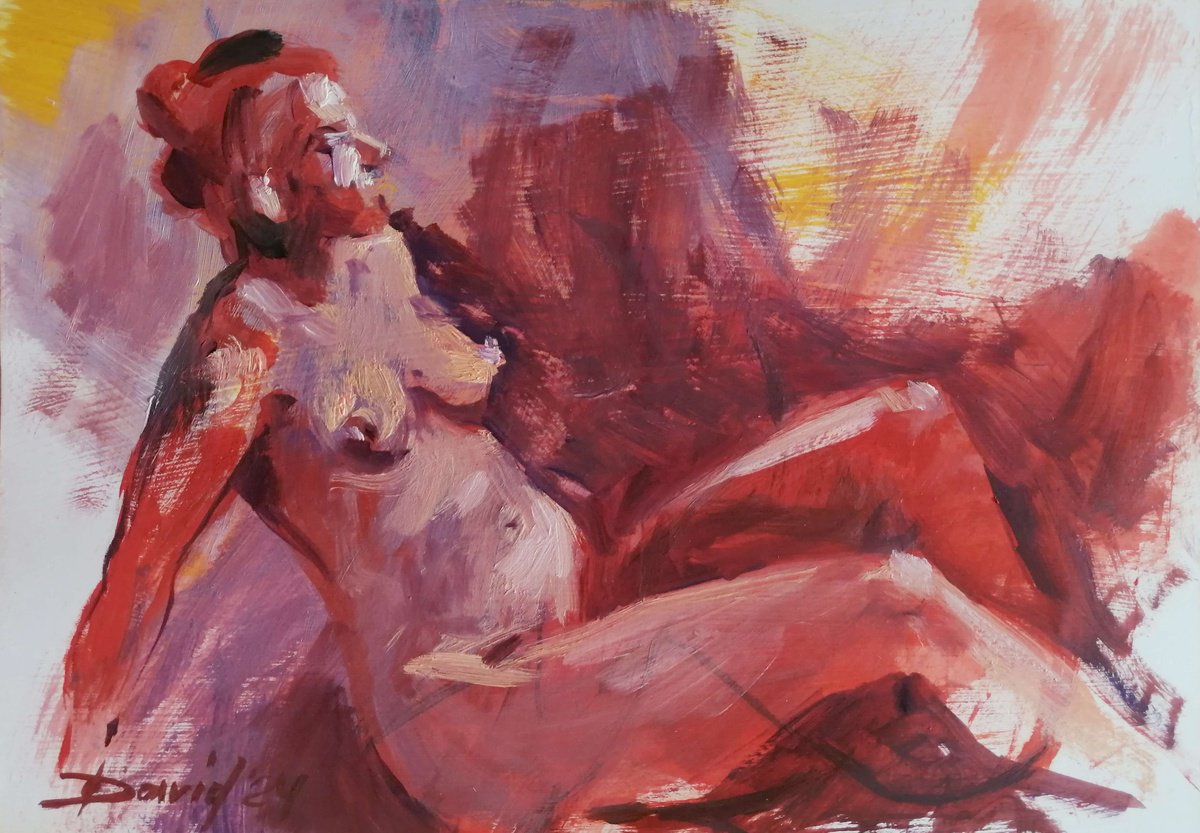 Nude-study female oil on paper by Olga David