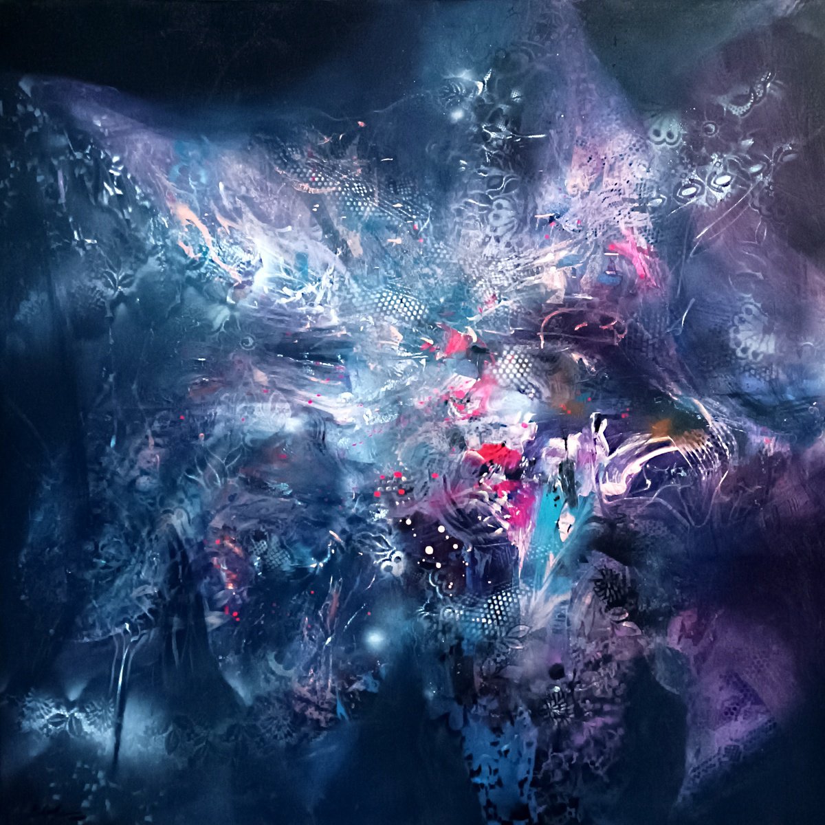 Organic Abstract Acrylic Painting By Kloska Ovidiu, 55 X 55", The Hidden Angel Xxl, Original Artwork