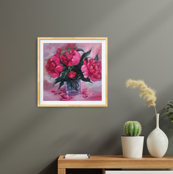 Pink  Peonies in a glass still life