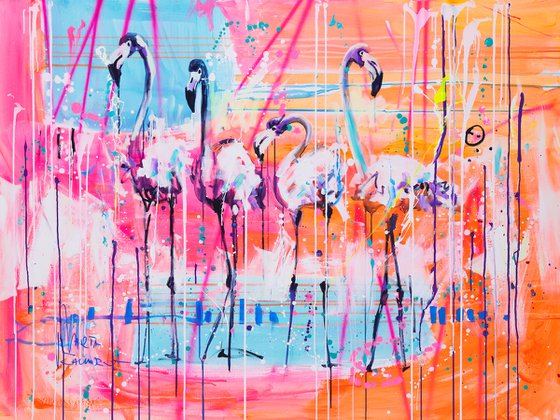 Colorful flamingos