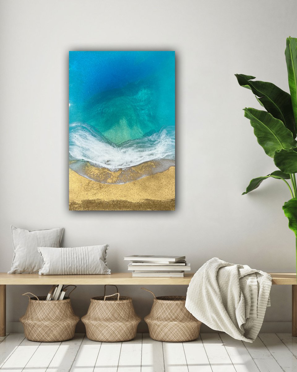 Organic Landscape Acrylic Painting By Ana Hefco, 24 X 36, Blissful Moments Seascape, Original Artwork