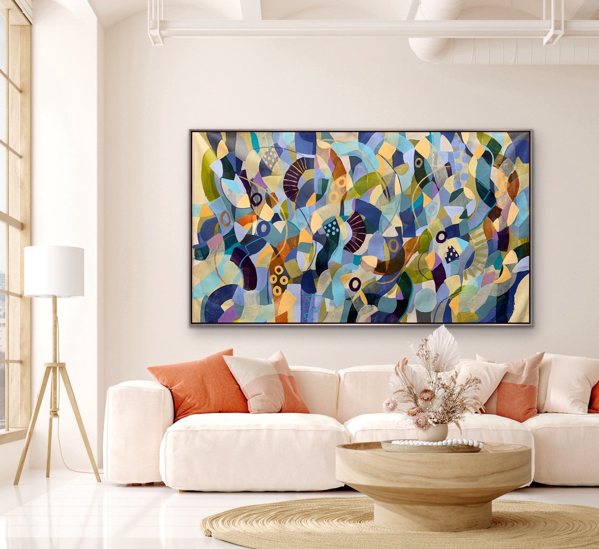 Organic Abstract Acrylic Painting By Rashna Hackett, 72 X 40", Enthusiasm, Original Artwork