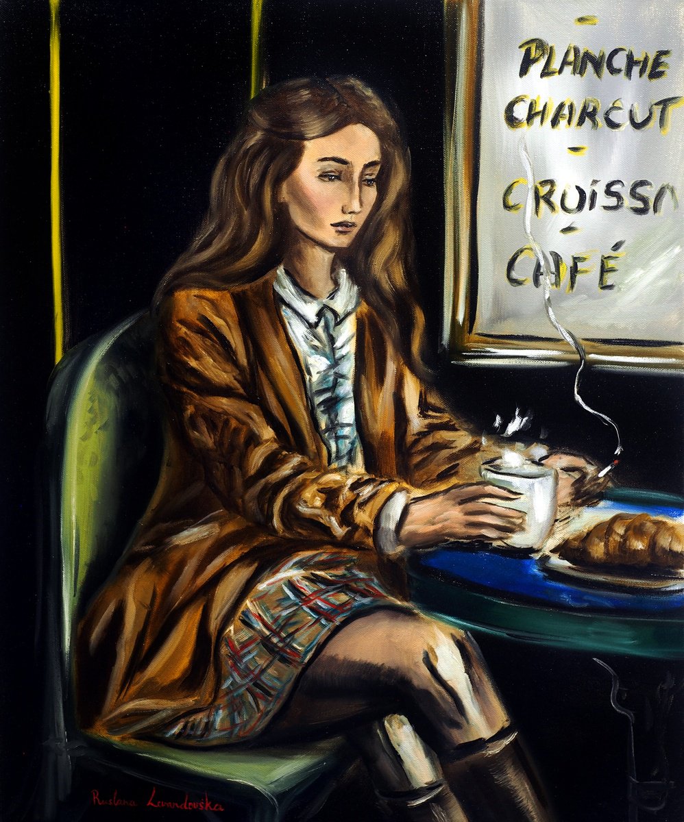 Impressionistic Portrait Oil Painting By Ruslana Levandovska, 20 X 24", Woman At A Parisian Cafe Iii, Original Artwork
