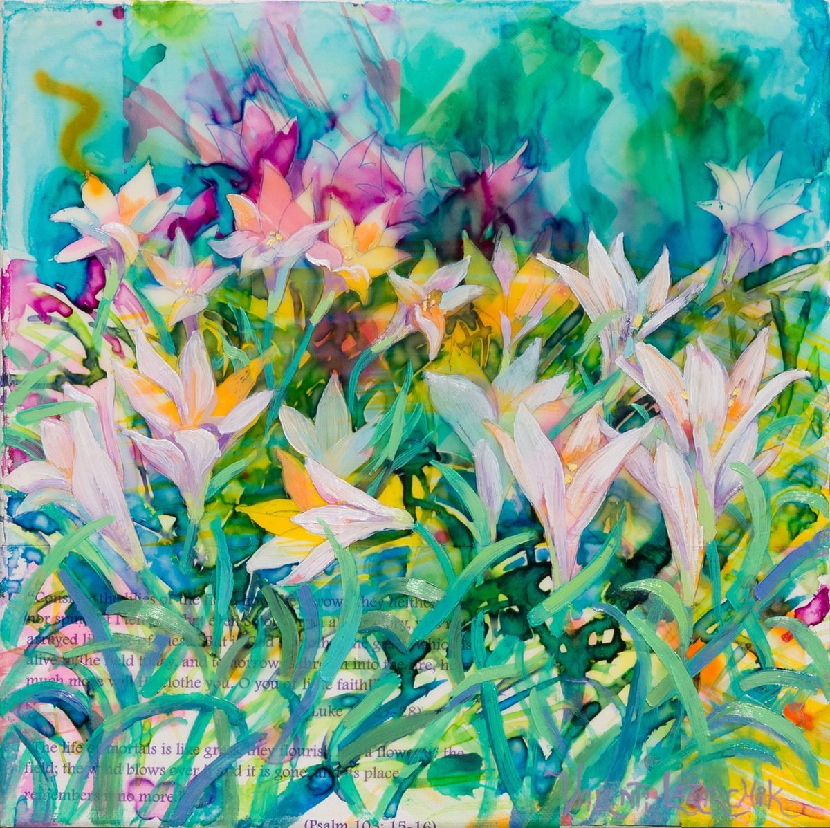 Impressionistic Botanical Painting By Gina Valenti-Lazarchik, 12 X 12, Echoes Of Eden #5, Original Artwork