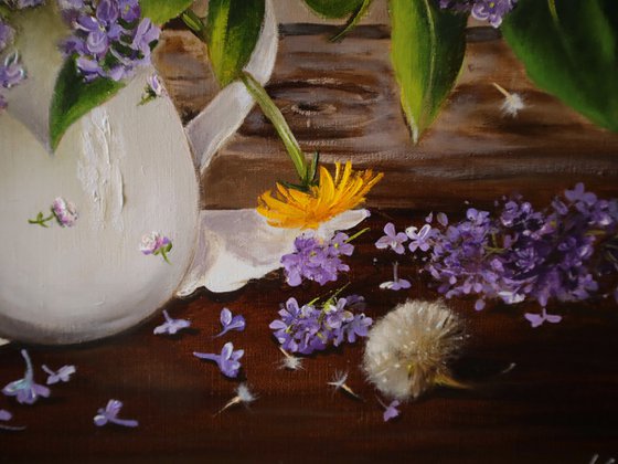 Lilac Bouquet with Dandelions