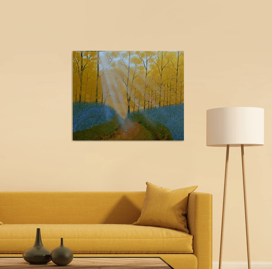 Where the Spirit Lives - landscape with forest, trees, sun rays and flowers; home, office decor; gift ideas