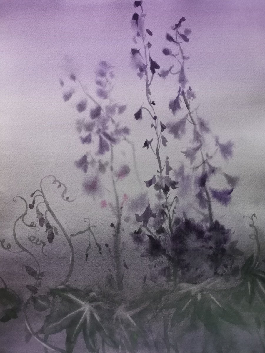Impressionistic Watercolour , Twilight. Floral Motif By Tatyana Tokareva, 12 X 16, Artwork For Sale On Artfinder