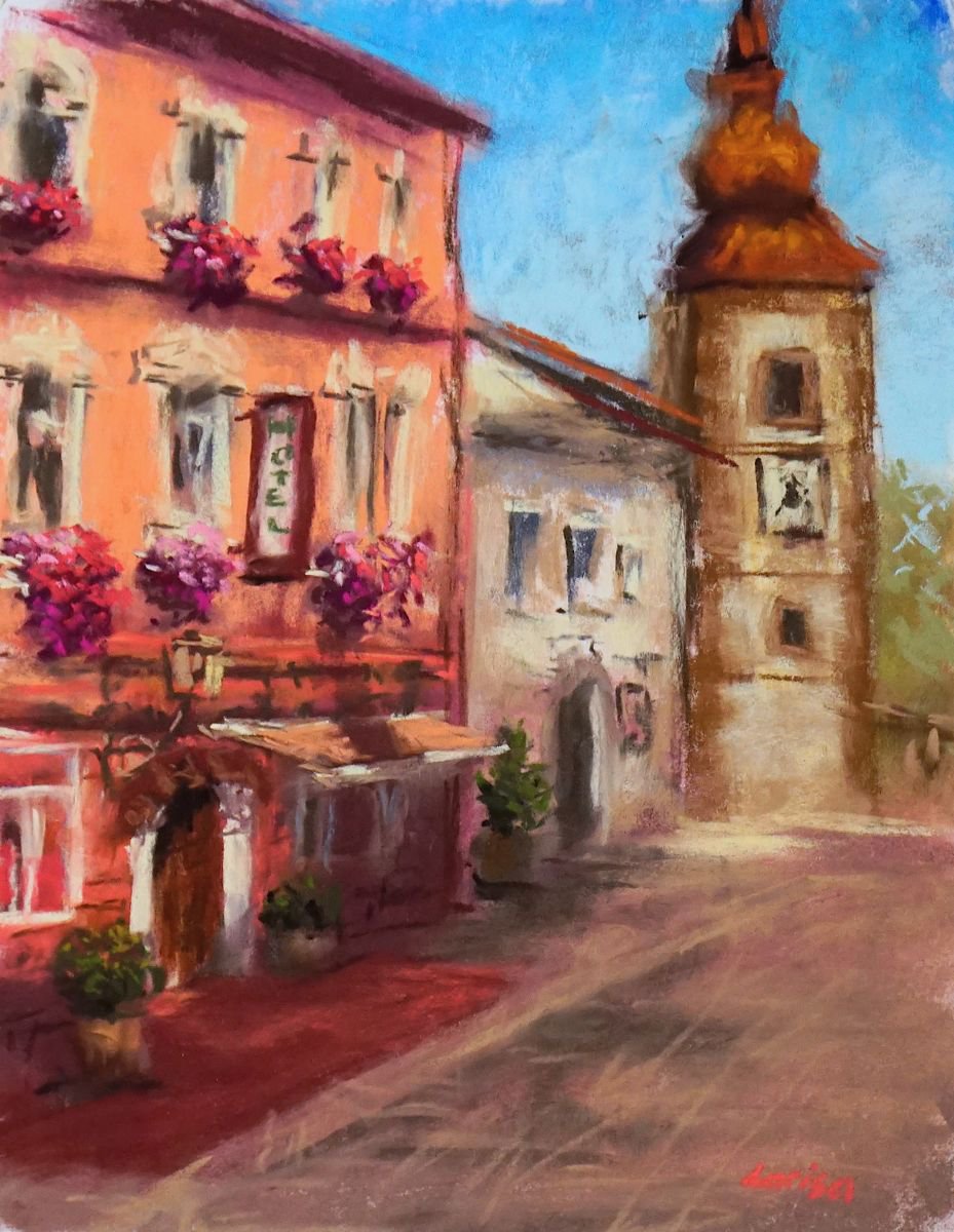 Oldest city of Slovenia, Ptuj | Original pastel painting by Larisa Carli