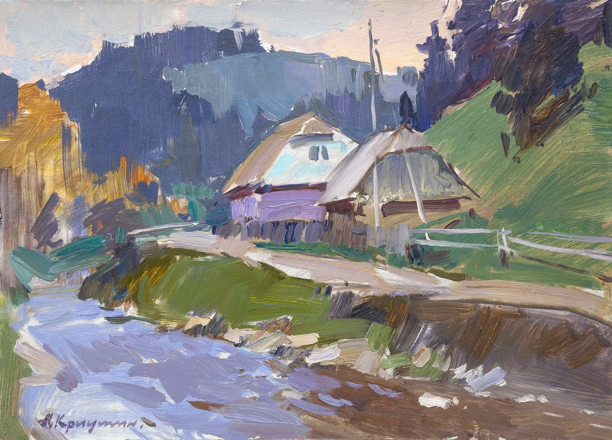 Impressionistic Landscape Oil Painting By Aleksandr Kryushyn, 17 X 12, Sinivir Motif, Original Artwork