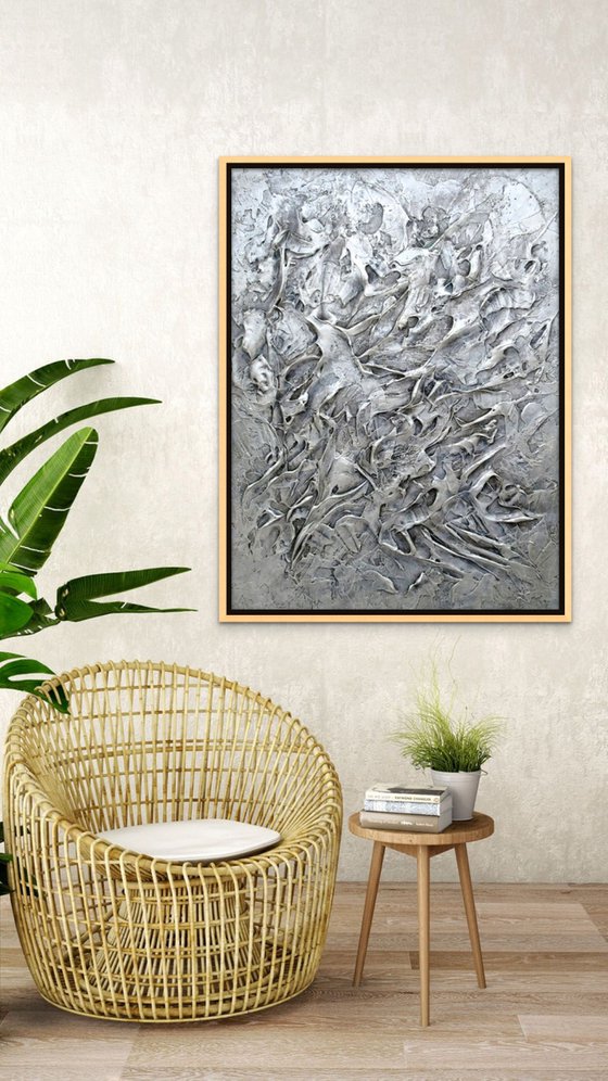 SILVER FANTASY. Abstract Textured Painting