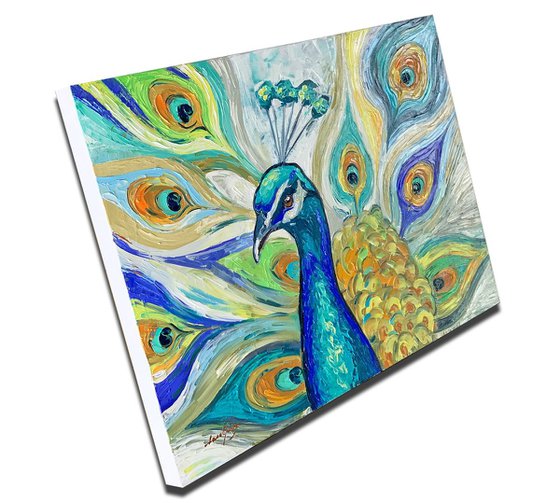 Peacock Painting, Glamour Look, ORIGINAL OIl Painting Modern Textu