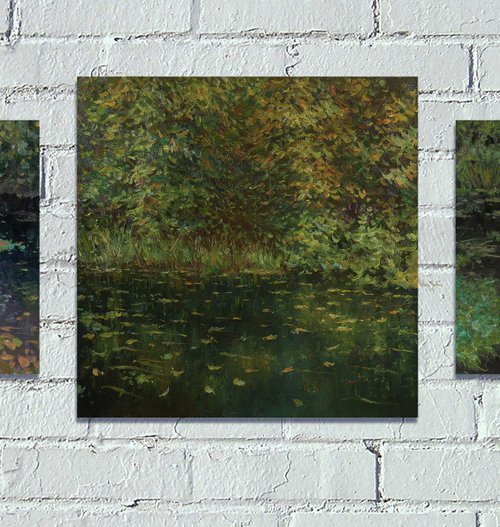 Three Autumn Paintings - original impressionist river autumn landscapes paintings by Nikolay Dmitriev