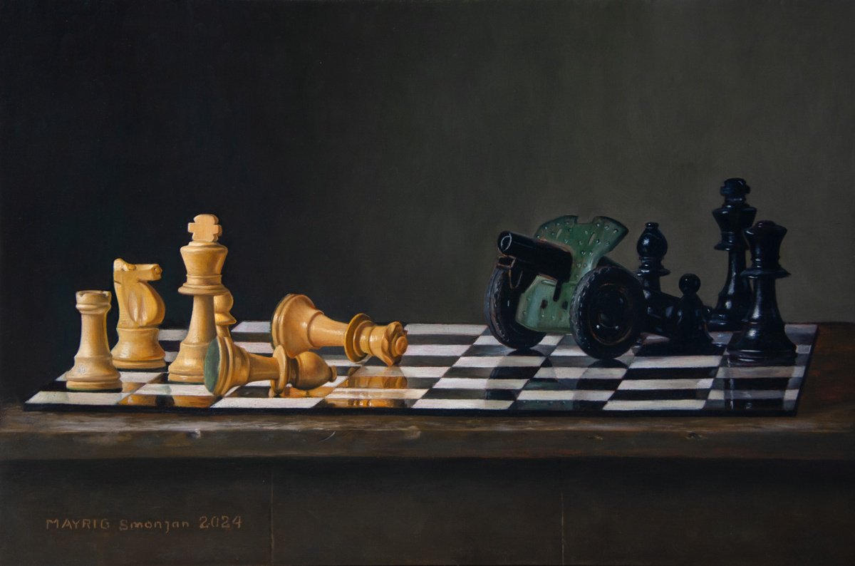 Photorealistic Still Life Oil Painting By Mayrig Simonjan, 20 X 13", Unfair Play, Original Artwork