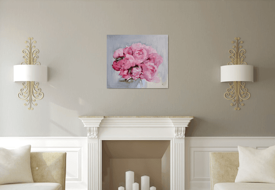 Peony bouquet painting large oil painting floral 27x31inch