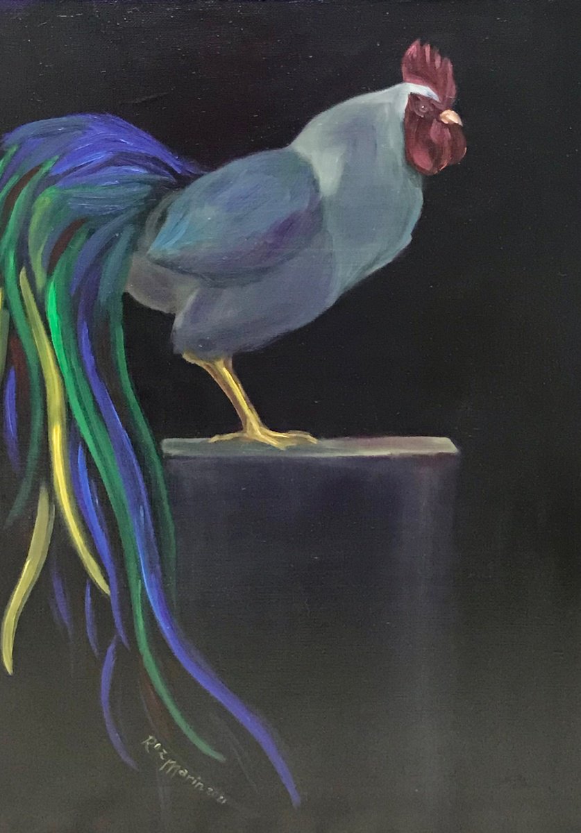 Expressive Animal Oil Painting By Marina Deryagina, 20 X 28", The Cock, Original Artwork