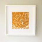 Leon Bear in ochre, scandinavian print, outlet limited edition linocut, nursery art, christening gift