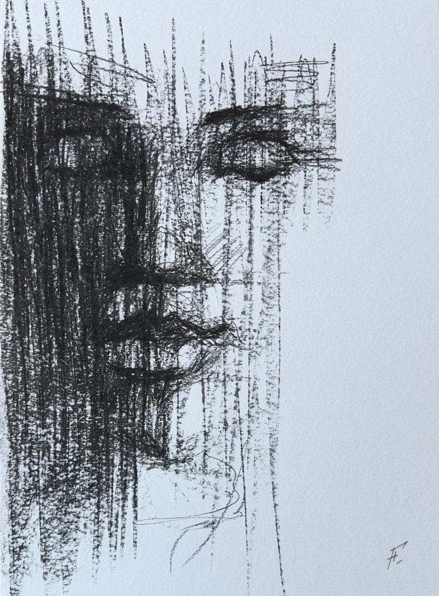 Expressive Portrait Charcoal Drawing By Nikola Gulev, 12 X 17", "All Of Me", Original Artwork