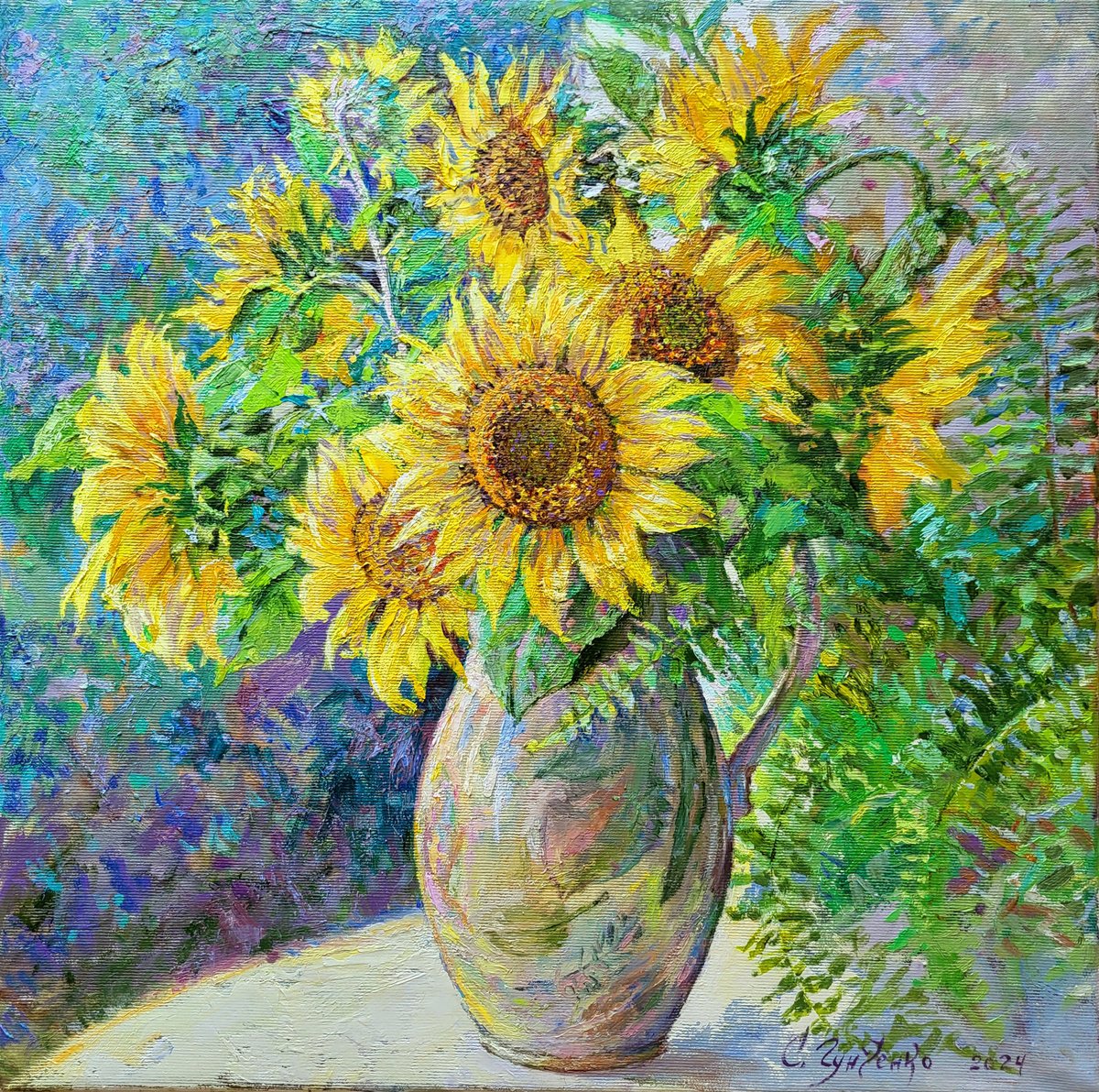 Sunflowers On The Windowsill. By Svitlana Gunchenko, 18 X 18, Artwork For Sale On Artfinder