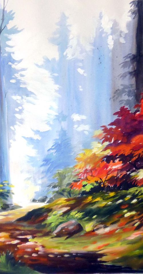 Beauty of Autumn Forest-Acrylic on Canvas painting by Samiran Sarkar