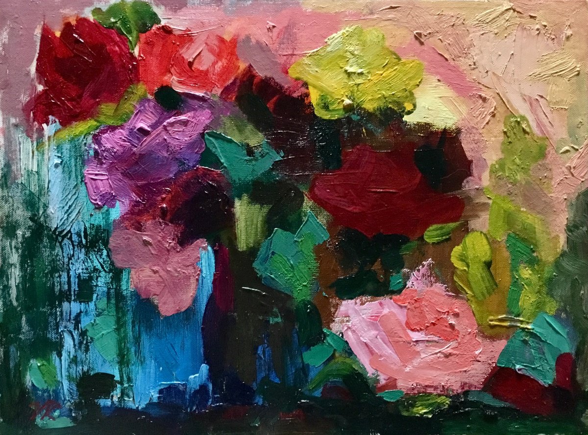 Abstract Oil Painting By Vera Klimova, 16 X 12", Good Mood, Original Artwork