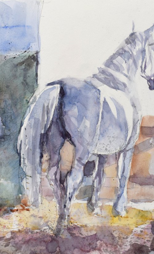 Horse in the barn by Goran Žigolić Watercolors